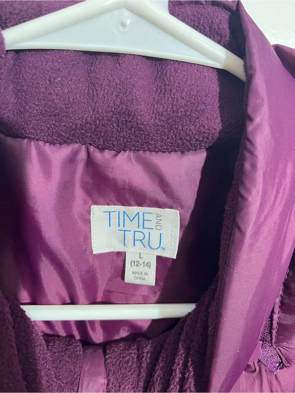 Time and Tru Women's Quilted Hooded Puffer Jacket - Plum - Picture 2 of 3